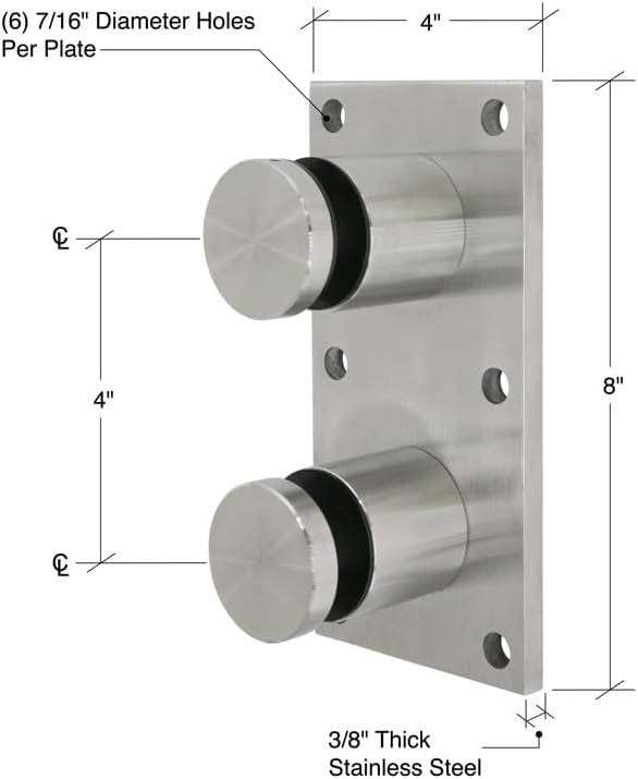 FHC RS20MB Glass Rail Standoffs 2' Dia. with Mounting Plate Matte Black