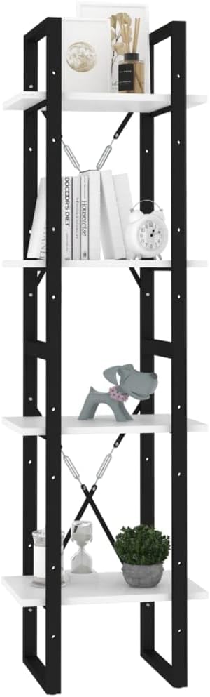 4-Tier Wall Mounted Book Cabinet, Modern Engineered Wood Floating Shelves for Living Room Home Office, Space Saving Storage Organizer, Matte White