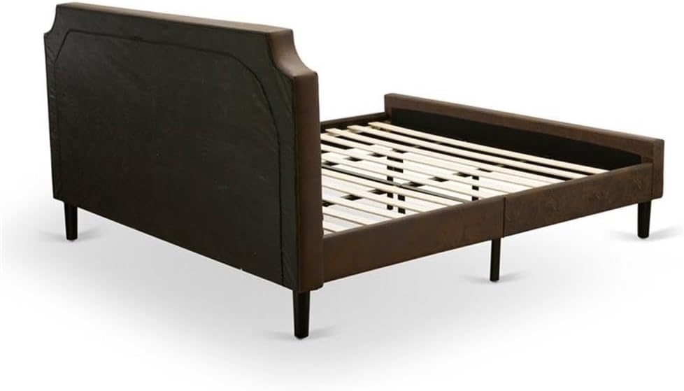 East West Furniture GB25K-1VL06 2-Piece Granbury King Bedroom Furniture set with Button Tufted King Bed and 1 Modern End Table - Dark Brown faux Leather, Wire Brushed Black Finish