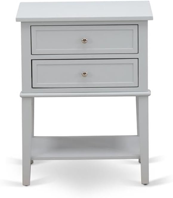 East West Furniture NL19K-1VL14 2 Piece Bedroom Set - Button Tufted King Size Bed - Linen white Velvet Fabric Upholstered Headboard and an Urban Gray Finish Nightstand