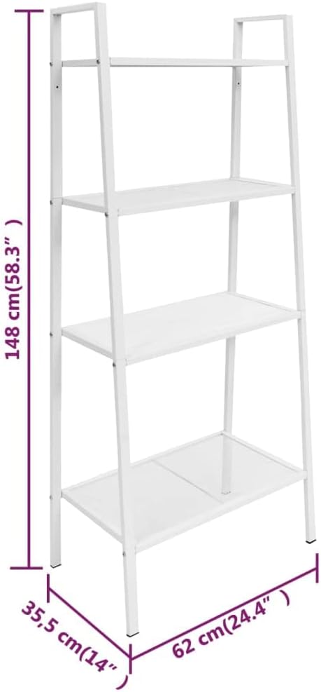 White Metal Steel Display Shelf, 4-Tier Ladder Storage for Books, Plants, Decor, 14x24.4x58.3 in, Matte Finish, Indoor Home Storage