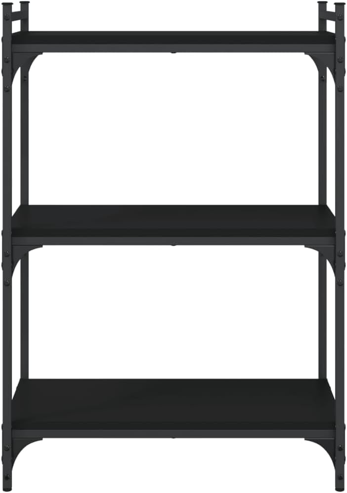 Industrial 3-Tier Bookcase, Black Engineered Wood & Metal Frame, 23.6' x 11.8' x 33.9' Storage Shelf for Living Room, Office, Bedroom Organization