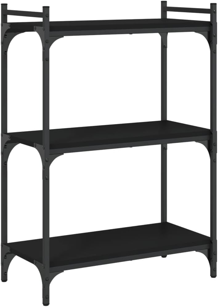 Industrial 3-Tier Bookcase, Black Engineered Wood & Metal Frame, 23.6' x 11.8' x 33.9' Storage Shelf for Living Room, Office, Bedroom Organization
