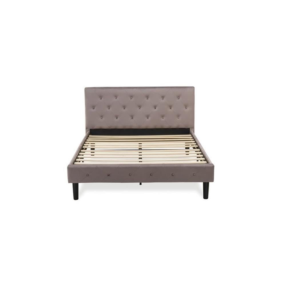 East West Furniture NL14F-1GA07 2 Piece Bedroom Set - Full Size Button Tufted Bed Frame - Brown Taupe Velvet Fabric Upholstered Headboard and a Distressed Jacobean Finish Nightstand
