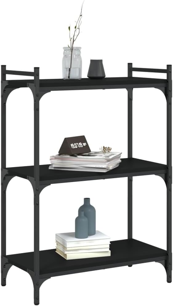 Industrial 3-Tier Bookcase, Black Engineered Wood & Metal Frame, 23.6' x 11.8' x 33.9' Storage Shelf for Living Room, Office, Bedroom Organization