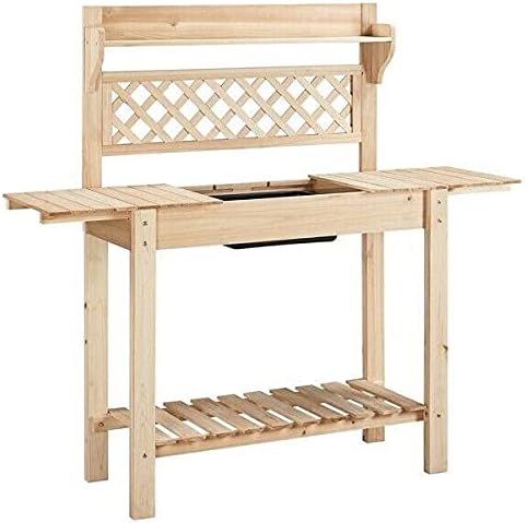 Prov Garden Potting Bench Table w/Sliding Tabletop Workstation w/Removable Sink Outside Patio Furniture Gardening Bench Gardening Table Curved Bench Small Porch Bench