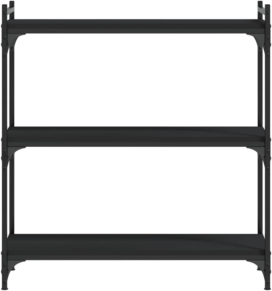 Black Engineered Wood Bookcase, 3-Tier Adjustable Shelves for Living Room, Sturdy Metal Frame Display Storage Unit with Matte Finish, 31.5' Wide