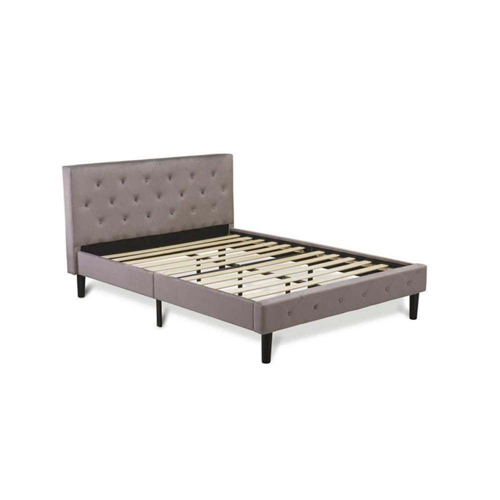 East West Furniture NL14F-1GA07 2 Piece Bedroom Set - Full Size Button Tufted Bed Frame - Brown Taupe Velvet Fabric Upholstered Headboard and a Distressed Jacobean Finish Nightstand