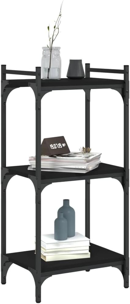 Black Engineered Wood Bookcase with Adjustable Shelves, Industrial Design, 33.9-Inch Tall, for Living Room, Home Office, and Bedroom Storage