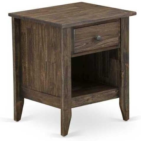 HomeStock Southwestern Sanctuary 2 Piece King Bedroom Set with Button Tufted Upholstered Bed and 1 Distressed Jacobean Nightstand Dark Brown Faux Leather with Black Texture and Black Legs