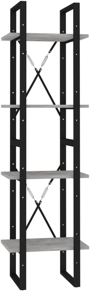 4-Tier Industrial Bookshelf, Modern Book Cabinet with Concrete Gray and Black Finish, Tall Storage Rack for Living Room, Home Office, Bedroom, 55.1 Inch Height