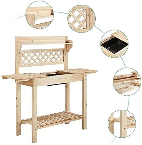 Prov Garden Potting Bench Table w/Sliding Tabletop Workstation w/Removable Sink Outside Patio Furniture Gardening Bench Gardening Table Curved Bench Small Porch Bench