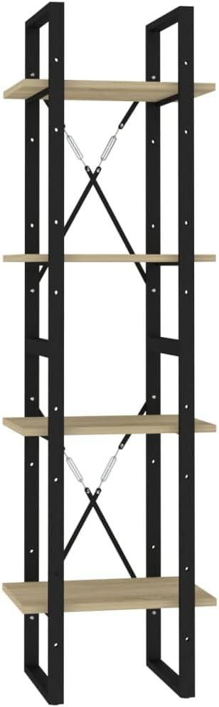4-Tier Book Cabinet, Industrial Open Bookshelf with Sonoma Oak Shelves and Black Metal Frame, Modern Storage Display Rack for Living Room and Office, 55.1 Inches Tall