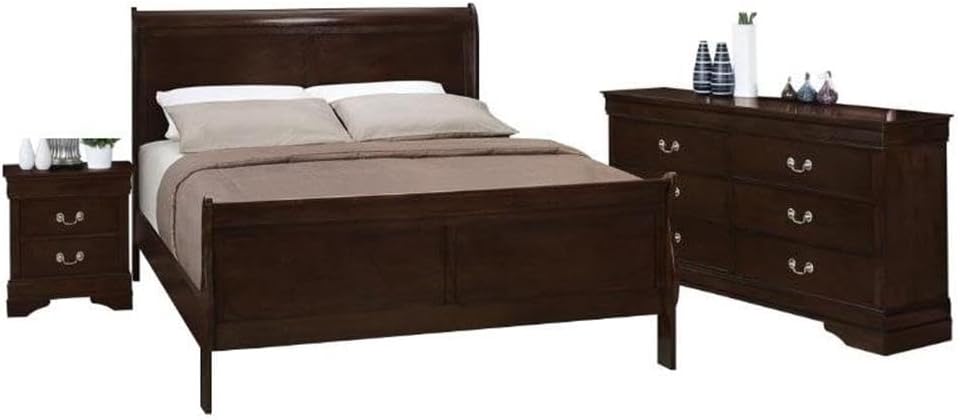 Coaster Louis Philippe 3PC Set with Full Bed and Nightstand with Dresser in Brown