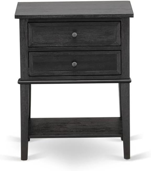 East West Furniture KD18F-1VL06 2 Piece Bedroom Set - 1 Wood Bed Frame Brown Linen Fabric Padded and Button Tufted Headboard with 1 Mid Century Nightstand - Wire Brushed Black Finish Nightstand
