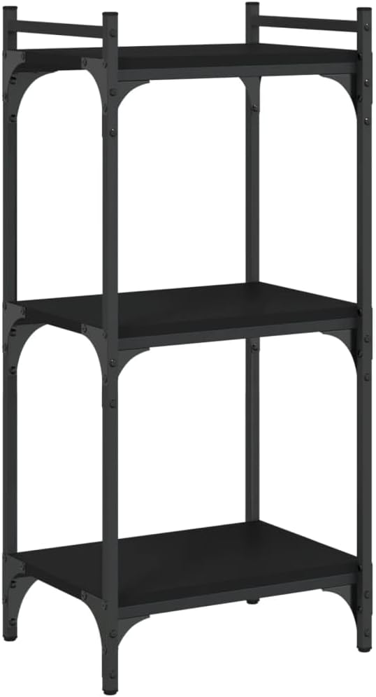 Black Engineered Wood Bookcase with Adjustable Shelves, Industrial Design, 33.9-Inch Tall, for Living Room, Home Office, and Bedroom Storage