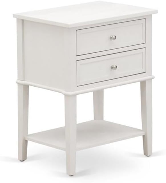 East West Furniture NL19F-1VL0C 2 Piece Bedroom Set - Full Size Button Tufted Bed - Linen white Velvet Fabric Upholstered Headboard and a Wire Brushed Butter Cream Finish Nightstand