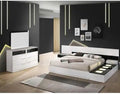 Modern Lacquer 6-Piece California King Bedroom Set with LED Lightbox Console | High Gloss Finish Wood Bedroom Furniture Set, White/Black