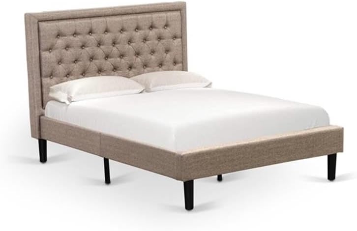 East West Furniture KD16F-1GA0C 2 Pc Full Bedroom Set - 1 Full Size Bed Frame Dark Khaki Linen Fabric Padded and Headboard with 1 Nightstand Bedroom - Wire Brushed Butter Cream Finish Nightstand