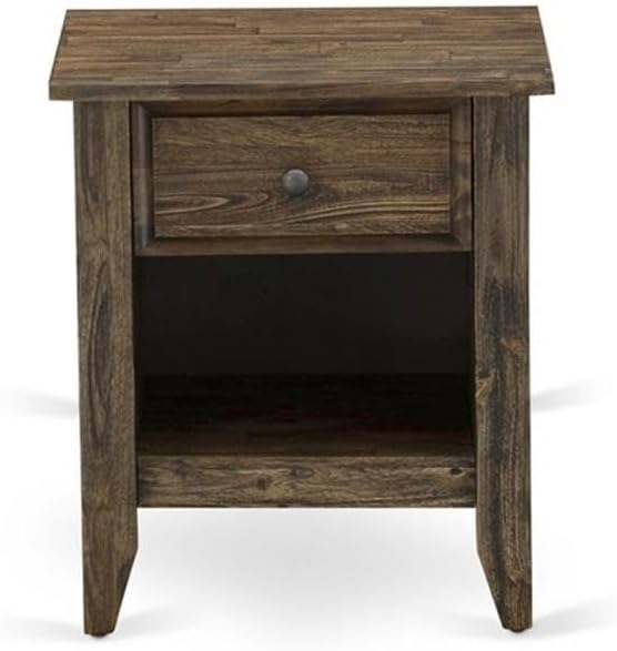 East West Furniture GB28F-1GA07 2-Piece Granbury Full Size Bed Set with Button Tufted Upholstered Bed and 1 Distressed Jacobean Modern Nightstand - Brown faux Leather with Brown Texture and Black Legs