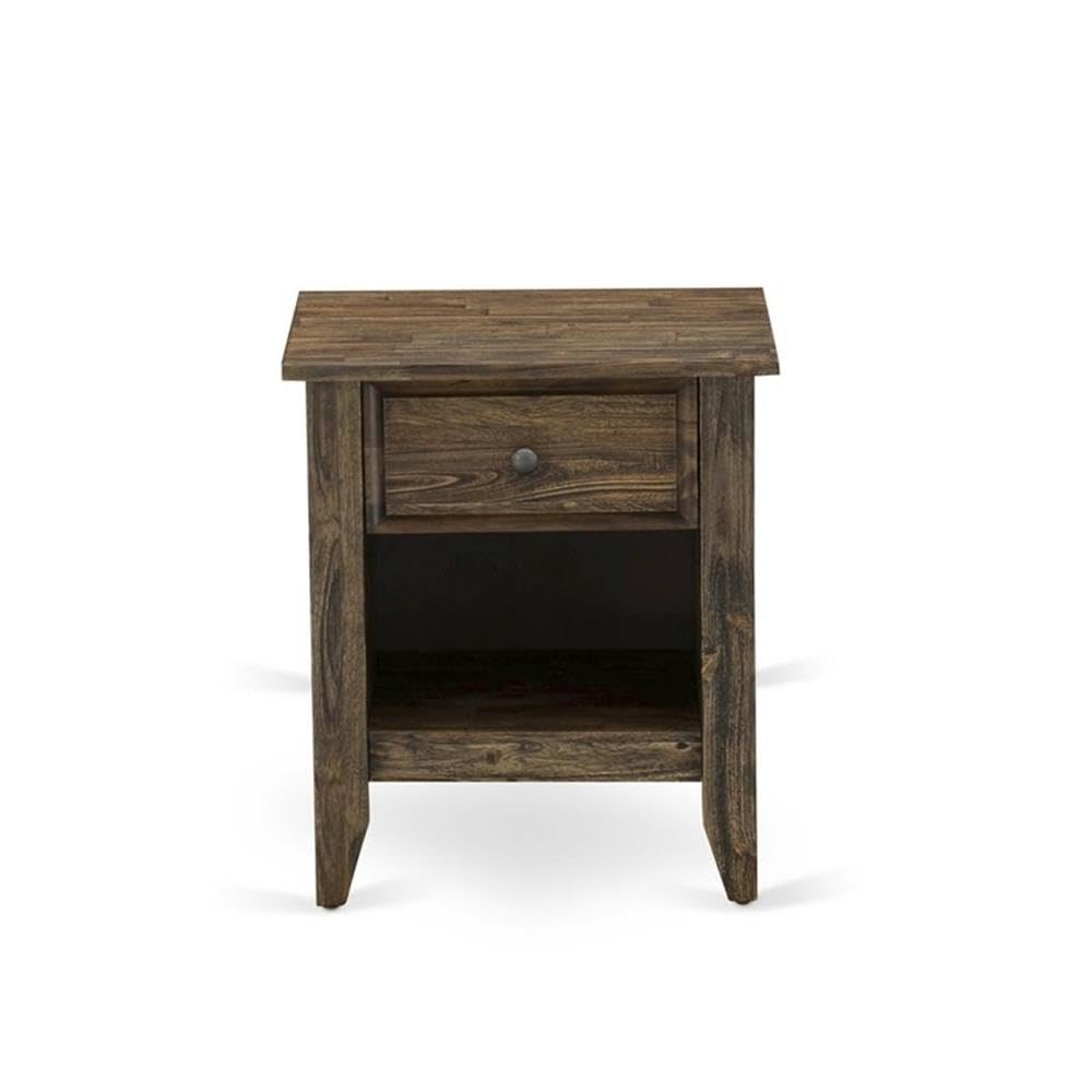 East West Furniture NL14F-1GA07 2 Piece Bedroom Set - Full Size Button Tufted Bed Frame - Brown Taupe Velvet Fabric Upholstered Headboard and a Distressed Jacobean Finish Nightstand
