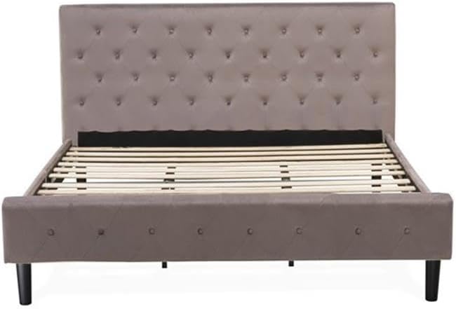 East West Furniture NL14K-2GO11 3 Piece King Size Bed Set - Button Tufted Modern Bed Frame - Brown Taupe Velvet Fabric Upholstered Headboard and a Black Finish Nightstand