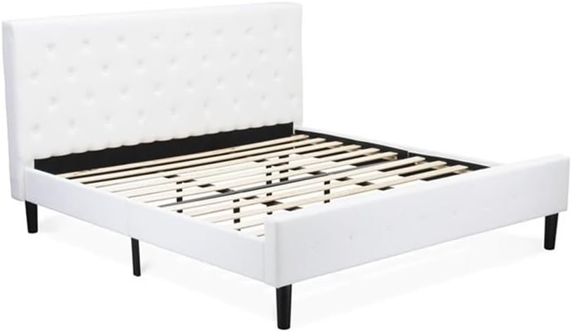 East West Furniture NL19K-1VL14 2 Piece Bedroom Set - Button Tufted King Size Bed - Linen white Velvet Fabric Upholstered Headboard and an Urban Gray Finish Nightstand