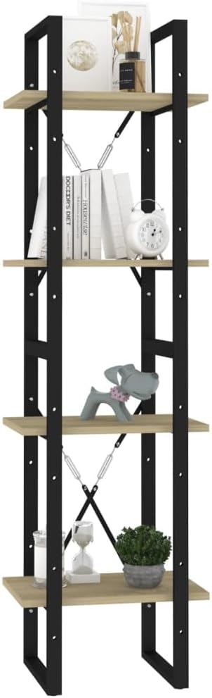 4-Tier Book Cabinet, Industrial Open Bookshelf with Sonoma Oak Shelves and Black Metal Frame, Modern Storage Display Rack for Living Room and Office, 55.1 Inches Tall
