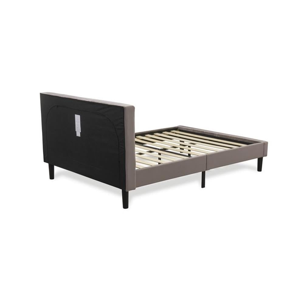 East West Furniture NL14F-1GA07 2 Piece Bedroom Set - Full Size Button Tufted Bed Frame - Brown Taupe Velvet Fabric Upholstered Headboard and a Distressed Jacobean Finish Nightstand