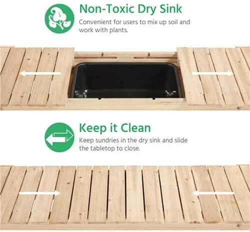 Multi-Function Desk Workstation Potting Bench Table w/Sliding Tabletop w/Removable Sink, Garage Indoor Outdoor Garden Wooden Patio Balcony