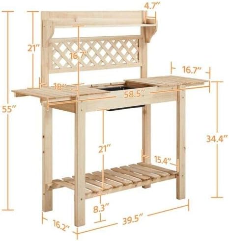 Multi-Function Desk Workstation Potting Bench Table w/Sliding Tabletop w/Removable Sink, Garage Indoor Outdoor Garden Wooden Patio Balcony