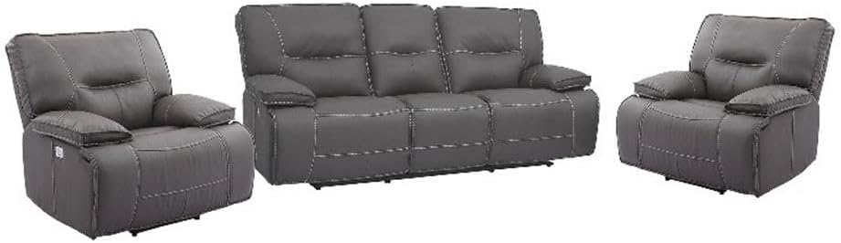 Pemberly Row Contemporary Power Reclining Sofa Set, High-Performance Haze Upholstery, Includes Sofa & 2 Recliners with USB Charger, Wall-Hugger Design, Plush Cushioned Arms, Living Room Furniture