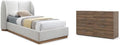 Pemberly Row Set of 2 8-Drawer Double Dresser & Cream Boucle Fabric Twin Bed