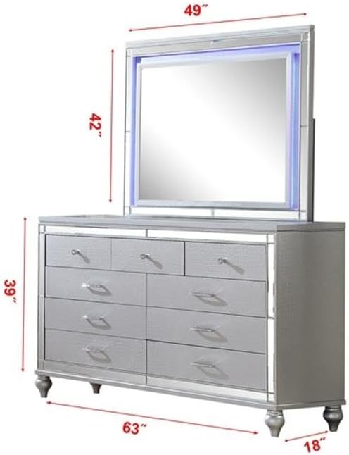 Sterling Full 5 PC LED Bedroom Set Made with Wood in Silver Color