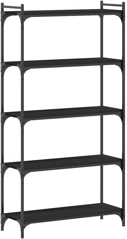 5-Tier Industrial Bookcase, Black Engineered Wood Bookshelf with Metal Frame, Adjustable Shelves for Living Room Office Storage, 31.5' Wide