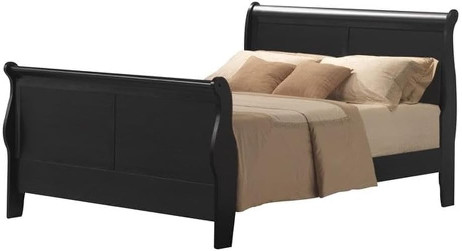 Acme Louis Philippe III Queen Wooden Sleigh Bed in Black