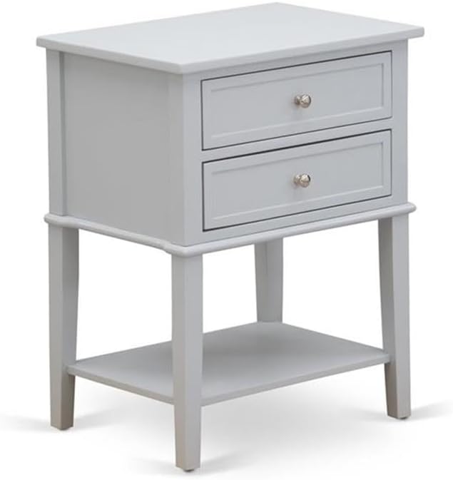 East West Furniture NL19K-1VL14 2 Piece Bedroom Set - Button Tufted King Size Bed - Linen white Velvet Fabric Upholstered Headboard and an Urban Gray Finish Nightstand