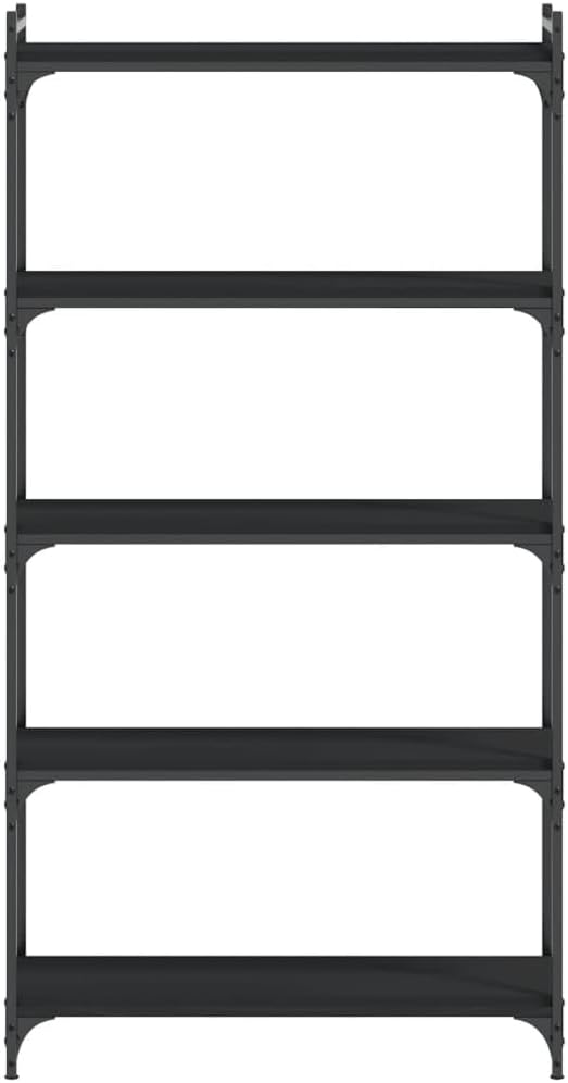 5-Tier Industrial Bookcase, Black Engineered Wood Bookshelf with Metal Frame, Adjustable Shelves for Living Room Office Storage, 31.5' Wide