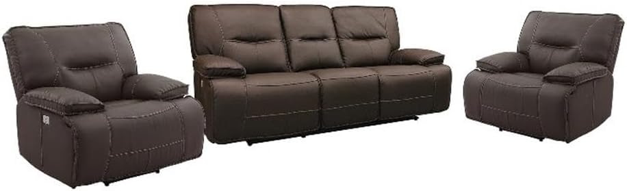 Pemberly Row Chocolate Power Reclining Sofa Set, Sofa 88 in and Chairs 42 in, High-Performance Upholstery, Wall-Hugger Design, USB Charger, Plush Armrests, Living Room Furniture for Relaxation