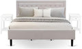 East West Furniture FN08K-2DE05 3-Piece Platform King Size Bedroom Set with 1 King Size Bed Frame and 2 Bedroom Nightstands - Reliable and Sturdy Construction - Mist Beige Linen Fabric
