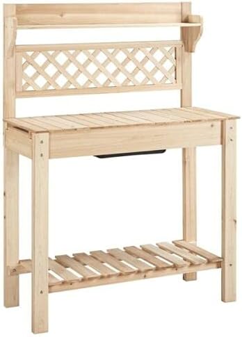 Multi-Function Desk Workstation Potting Bench Table w/Sliding Tabletop w/Removable Sink, Garage Indoor Outdoor Garden Wooden Patio Balcony