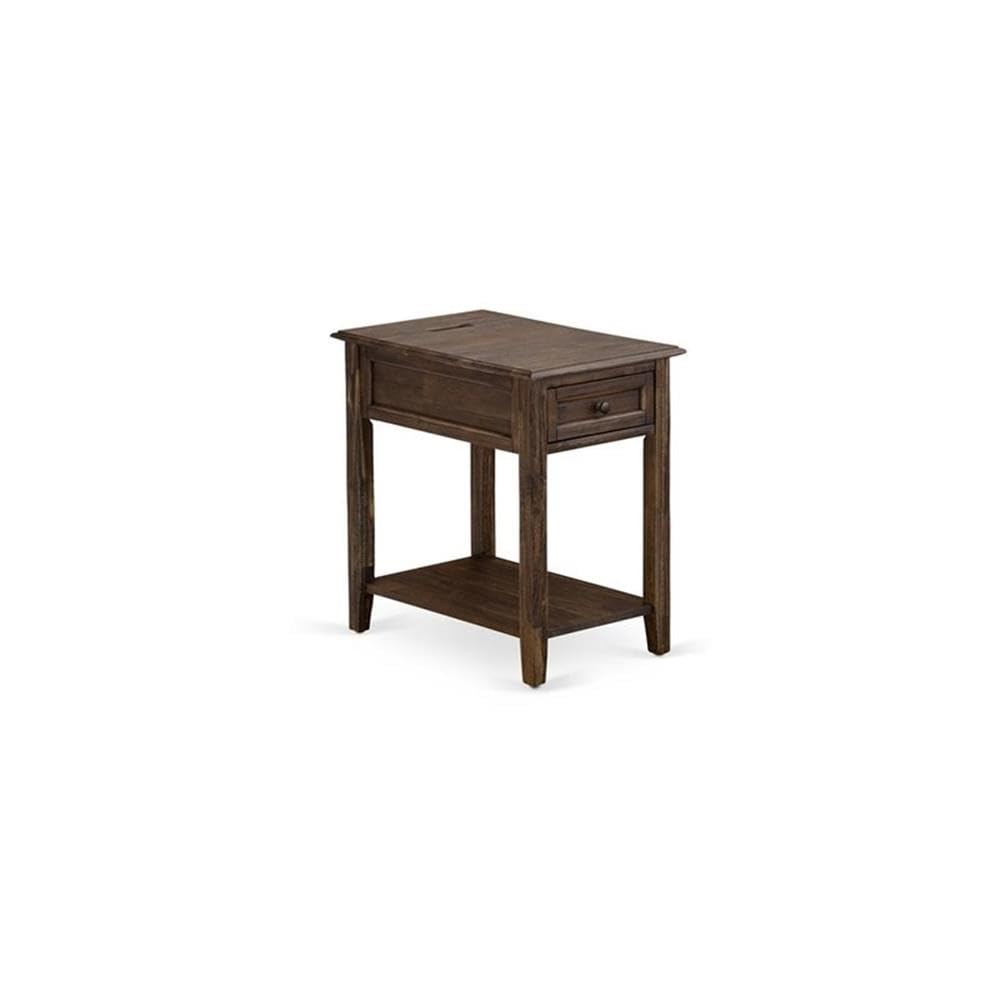 East West Furniture NL14F-1DE07 2 Piece Full Bed Set - Button Tufted Wood Bed Frame - Brown Taupe Velvet Fabric Upholstered Headboard and a Distressed Jacobean Finish Nightstand