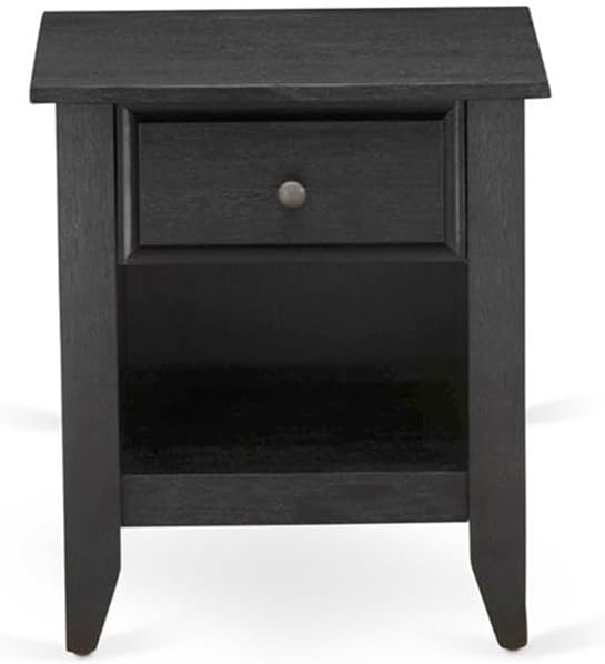 East West Furniture KD18F-1GA06 2 Piece Bedroom Set - 1 Full Platform Bed Frame Brown Linen Fabric Padded and Button Tufted Headboard with 1 Small Night Stand - Wire Brushed Black Finish Nightstand