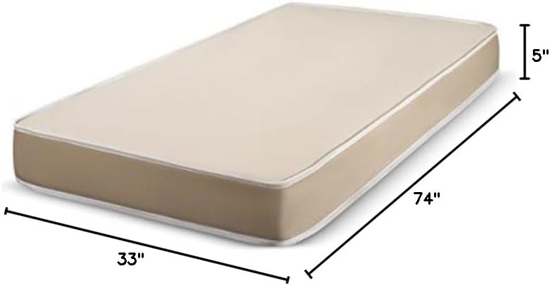 5 inch Thick Foam Mattress with Durable Fabric Cover - 33x74 inch for RV, Cot, Folding Bed & Daybed - CertiPUR-US Certified – Made in USA