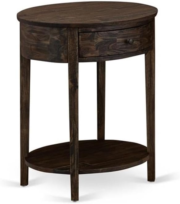 East West Furniture GB25F-1HI07 2-Piece Platform Full Size Bed Set with Button Tufted Upholstered Bed and a Distressed Jacobean Night Stand - Dark Brown faux Leather with Black Texture and Black Legs