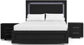 Furniture of America Lyle Modern Solid Wood 3-Piece Bedroom Collection with King Bed Frame and Nightstand Set of 2, Includes LED Light Headboard, Box Spring Required, Black