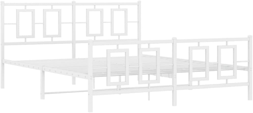 White Powder-Coated Steel King Bed Frame, Rectangular Metal Platform for King Size Mattress, Modern Bedroom Furniture with Under-Bed Storage