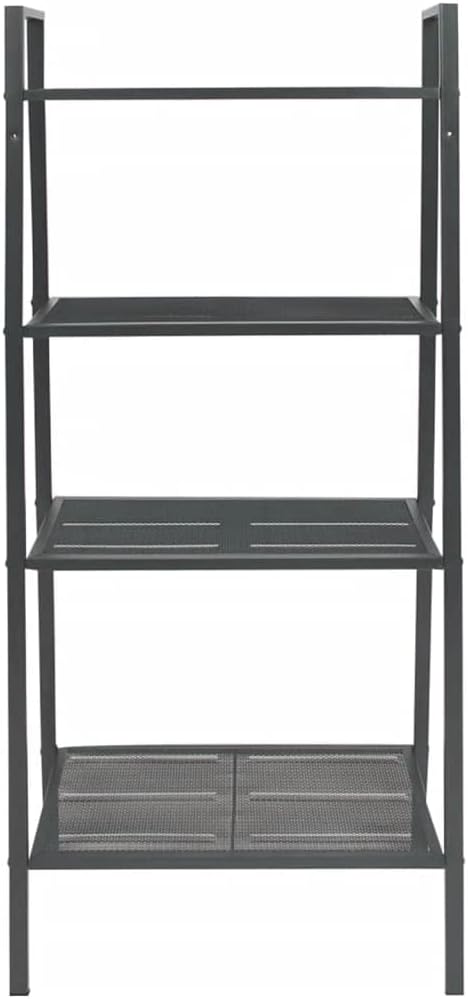 Anthracite Metal Bookcase, Large Rectangular Storage Shelves for Living Room, 4-Tier Industrial Ladder Book Case, Durable Steel Home Storage Organizer