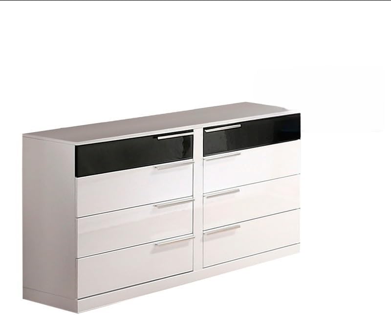 Modern Lacquer 6-Piece California King Bedroom Set with LED Lightbox Console | High Gloss Finish Wood Bedroom Furniture Set, White/Black
