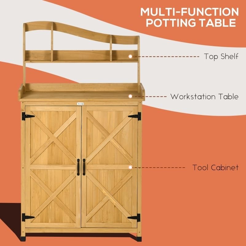Outdoor Storage Cabinet & Potting Table,Wooden Gardening Bench W/Patio and Magnetic Doors,for Backyard Gardens(D)